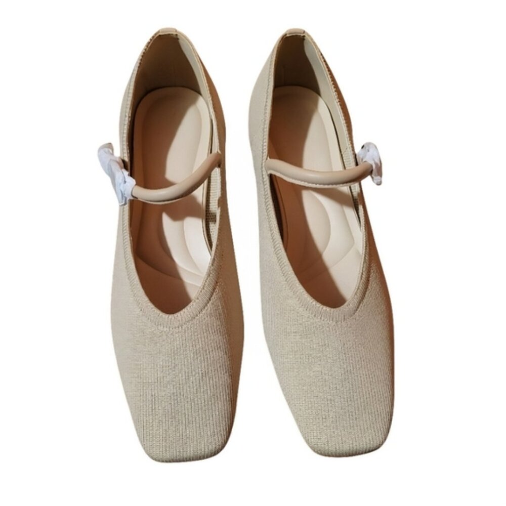 Cosy Island Tan Square Toe Kitten Heel Ballet Style Shoe Size 38 (US 7.5-8)